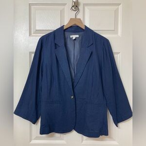 Cato Linen Blend Navy Blue Blazer Jacket 18 Coastal Preppy Nautical Summer